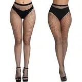 Aomig Netzstrumpfhose Schwarz, 2pcs Fishnet Stockings Strümpfe, Elastisch Hohe Taille Schenkelhohe Strümpfe Strumpfhosen, Mode Strumpfhosen Netzstrümpfe für Damen Alltagskleidung(mitte kleines netz)