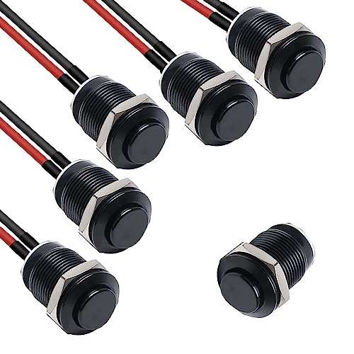 RUNCCI-YUN 5pcs 12mm Taster Wasserdicht,Metall Drucktastenschalter ，Edelstahl,12V Momentanen Druckschalter, für hupen, Klingel,Auto Runde Mini Drücken Taster (Hoher Kopf) Schwarz