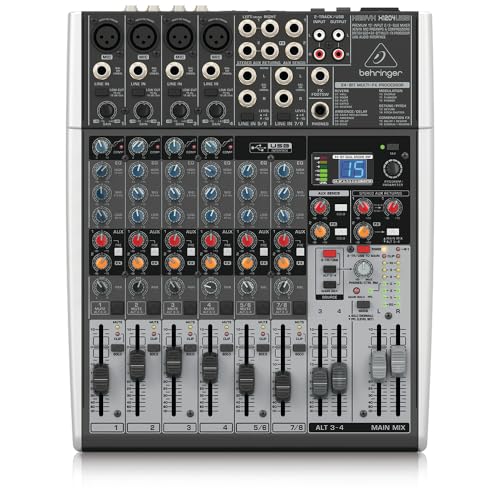 Behringer XENYX X1204USB Premium 12-Input 2/2-Bus Mixer mit XENYX Mic Preamps und Compressors, British EQ, 24-Bit Multi-FX Processor und USB/Audio Interface