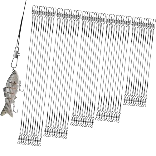 Realure 50 Stücke Stahlvorfach Hecht Angeln Set mit Wirbel & Snaps, 5größen Edelstahl Fischen Angelzubehör Raubfisch, Vorfach Angeln Vorfächer zum Spinnangeln, Vorfachschnur Für Salzwasser Süßwasser