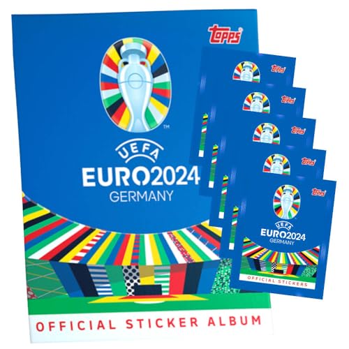 Generisch Topps UEFA EURO 2024 Sticker - Fußball EM Sammelsticker - 1 Album + 5 Tüten