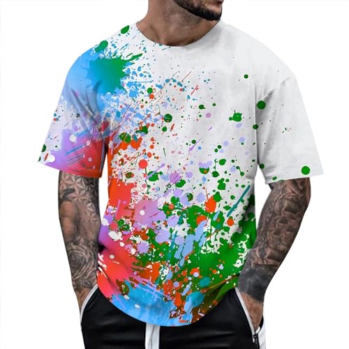 T-Shirts für Herren Sommer Kurzarm Basic Herren Tshirt Casual Rundhals Tee Shirts 3D Druck Oberteile Leicht Männer T Shirt Regular Fit Tops Sportshirt Regular Fit Laufshirt