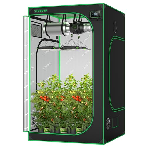 VIVOSUN S448 Growzelt 120x120x200cm Indoor-Wachstumszelt aus hochreflektierendem Mylar mit Beobachtungsfenster und Bodenwanne für Hydrokulturen-Anbausystem in Innenräumen für VS4000/VSF4300