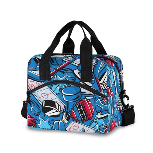 Mnsruu Lunchtasche für Damen, Motiv: Hockey-Artikel, wärmeisoliert, Kühltasche für Arbeit, Picknick