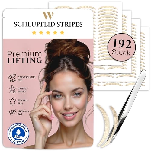 WOW STRIPES Schlupflider Augenlid Premium Stripes unsichtbar [192 Stk]| Lifting ohne OP, hautfreundlich, natürlich | Eyelid Tape Tapes Straps Strip als Lifting Set Augen-Lidstraffung Augenpads M