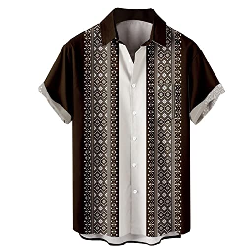 Herren Vintage Bowling Shirt 1950er Retro Rockabilly Musik Stil Kurzarm Button Down Hawaiihemden lässig kurzärmelig Knopfleiste kontrastierendes Hemd Farbblock kubanische Hemden