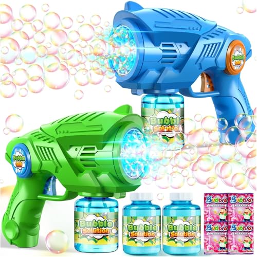 Seifenblasenpistole Seifenblasenmaschine Seifenblasen Pistole für Kinder: 2-Pack Bubble Gun Elektrisch Bubbles Machine - LED Automatisch Bubbles Maschine für Kids Ab 4-12 Outdoor/Party Spielzeug