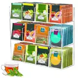 BlyeMichdi Teebeutel Organizer Stehend Acryl, Teebeutelhalter Teebox aus Acryl mit 12 Staufächern, 29.6 * 9.8 * 26.4CM Tee Aufbewahrung für Losen tee, Teepackungen, Kaffee, Zucker und Rührstäbchen