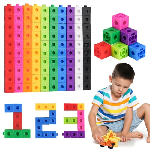 Steckwürfel, 100 Stück Steckwürfel Grundschule, Rechenwürfel Mathe, Zahlenblocks 10 Farben, Lernen Lernspiele Geschenk für Jungen und Mädchen