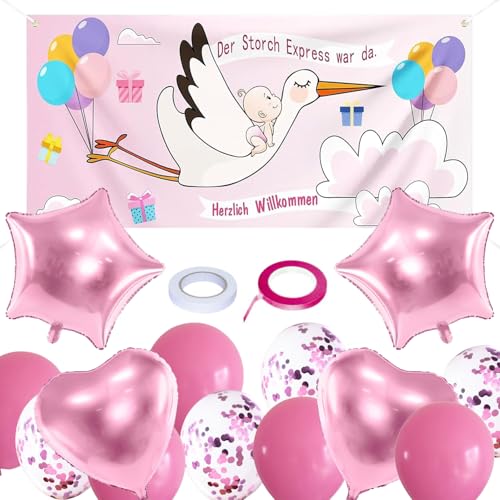 15 St 160x70cm Storch Geburt für Draussen Willkommen Zuhause Baby Welcome Home Baby Hänge Storch Banner Luftballon(Pink)