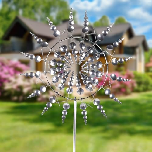 Magische Windmühle, 3D Magie und Einzigartige Garten Metall Windmühlen, 360° Dual Rotors Kinetische Windmühle Garten, Windspiel Garten für Garten, Terrasse, Landschaft Dekoration