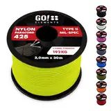 GO!elements 30m Paracord Seil aus reißfestem Nylon - 3mm Paracord 425 Typ II max. 192kg - Schnüre als Outdoor Seil, Allzweckseil, Survival Seil, Armband, Hundeleine, Nylonschnur, Farbe:Neon