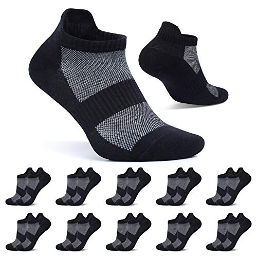 FALARY Sneaker Socken Herren 43-46 Sportsocken Schwarz 10 Paar Kurze Socken Damen Baumwolle Atmungsaktive Laufsocken Unisex