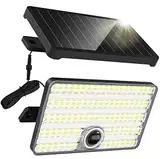 FLOWood Solarlampen für Außen, 100LED Superhelle 2000LM Solarleuchten mit Bewegungsmelder und 3 Modi 2000mAh, IP65 Wasserdichte Led Solar Strahler mit 5m Kabel, Solar Wandleuchte für Garten