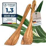 GOLDENBERG® Premium Pfannenwender Olive 2er Set - feinstes italienisches Olivenholz - MADE IN GERMANY - 100% Klimaneutral - Bratenwender Holz - Pfannenwender Holz - Holz Kochbesteck