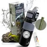 SURVIVO® Wasserfilter Outdoor Flasche [660ml] Trinkflasche aus Edelstahl mit entnehmbarem Filter, 4000l Filterkapazität, Camping, Wandern, Survival, Reisen – sicherste Ergänzung zur Outdoor Ausrüstung