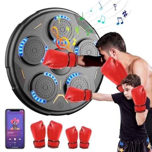 Music Boxing Machine, LED Elektronische Boxmaschine mit Musik, Unterstützt Bluetooth, 9 Geschwindigkeitsmodi, 9 Trainingsmodi, Einstellbare Einbauhöhe, Wandmontiertes Boxziel für Erwachsene und Kinder