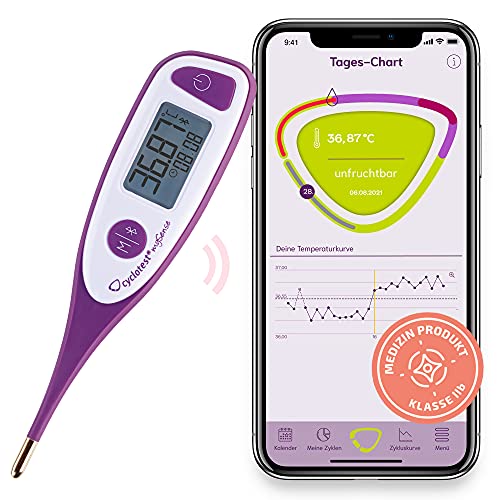 cyclotest mySense Bluetooth Basalthermometer inkl. zertifizierter App für Verhütung, Zykluskontrolle oder Kinderwunsch nach NFP ohne Abo, LCD