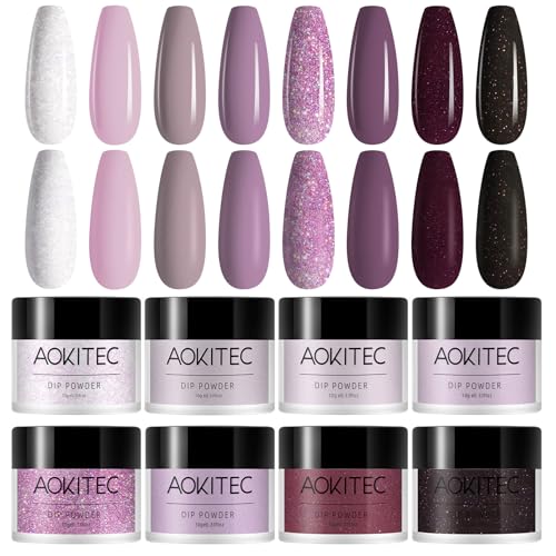 8 Farben Dipping Powder Kit, Dipping Nagelpulver, Aokitec Mode Dip Pulver Nagel Dipping Puder French Nagelkunst Starter Maniküre für Salon DIY & Hause Nagelpuder Spiegelpulver