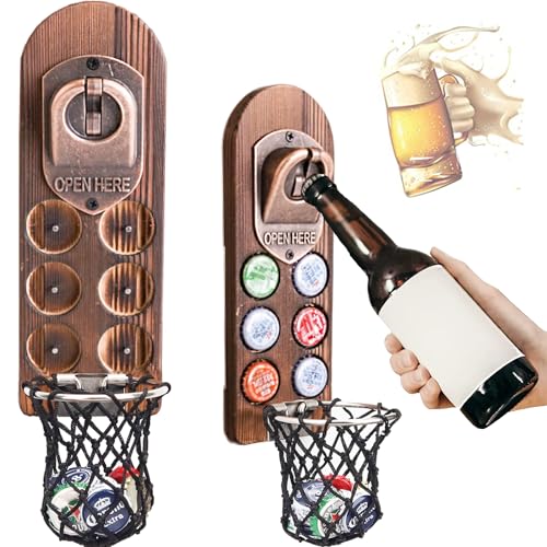 Bieröffner Wand mit Kronkorken Sammler, Magnetischer Flaschenöffner Wand, Wandflaschenöffner mit Auffangbehälter, Bier Geschenke für Männer, Papa, Ehemann, Bar Zubehör für Hause, Freien (Stil 5)
