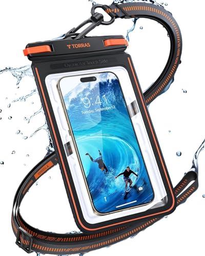 TORRAS IPX8 wasserdichte Experte wasserdichte Handyhülle schwimmend, Zertifiziert Nr.1 Wasserdicht,Unterwasserbildschirm berührbar, Exklusives Icecube-Design für alle Wassersportarten, 7.0'', Schwarz