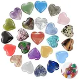 DALAETUS 24 Stück Herz Stein, Heilung Kristall Edelsteine für Liebhaber, Liebesherz Natürliche Bunte Kristalle Steine für Meditation, Chakra, Reiki, Energieausgleich, Balancing, Valentinstag