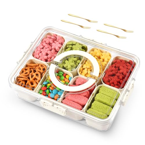 joyddo Snackbox mit Fächern,Snackschale mit Deckel,Snackteller mit 8 fächern,Snacktablett Organizer Snack-Platten für Gemüse, Früchte, Snacks und Nüsse, ideal für Picknick, Party und Reisen (L)