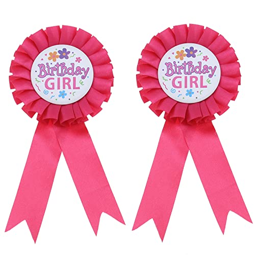 YINETTECH 2 Stück Pink Birthday Girl Rosette Abzeichen Geburtstag Auszeichnung Band Abzeichen Pin Brosche Dekorationen für Kinder Mädchen Geburtstag Party Dekoration Zubehör 160x75mm