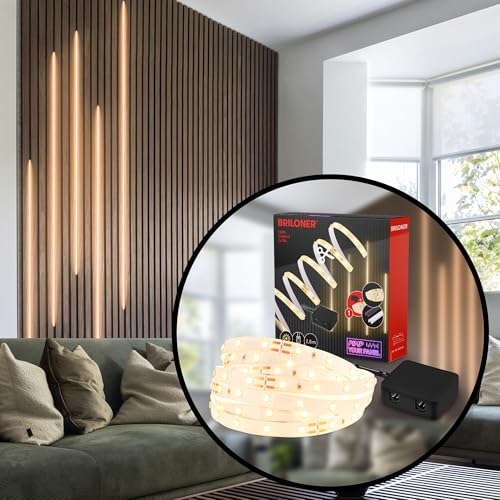 BRILONER - Pimp your Panel LED Strip Starterset, Warmweiß, Kabelschalter, LED Streifen, LED Leiste, Zimmer Deko, LED Band, Zubehör Akustikpaneele, Lichtleiste, Lichtband, 2,6m, Weiß