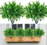 Luabue 10pcs Kunstpflanzen Wetterfest Grün Künstliche Pflanzen Sträucher UV-beständige Plastikpflanzen Grünpflanzen mit Blätter für Haus Garten Balkonkasten Küche Badezimmer Deko Tischdeko