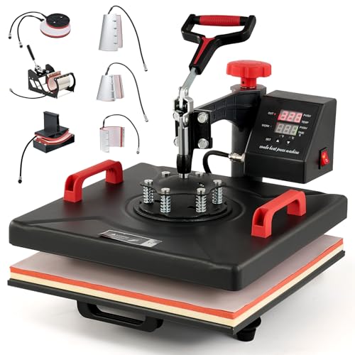 CREWORKS Transferpresse 38x38cm Heißpressmaschine 8-IN-1 Wärmepressmaschine Hitzepresse 360 Grad Schwenkbar Tassenpresse und Kappenpresse, Tassen-, Hut-, Kappen- und T-Shirt-Druckmaschine für zu Hause