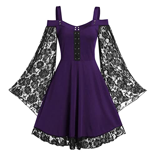 Damenkleid, Herbst, Winter, langärmelig, Lounge, Baggy-Kleid, fließend, niedlich, bequem, violett, L