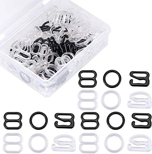 SelfTek BH Ringe 40 Sets Dessous Verstellriemen und Ringe 8 mm BH-Träger Slide Hakenverschluss für Badeanzüge Tops und Slip-Kleid mit einer Box, schwarz und weiß