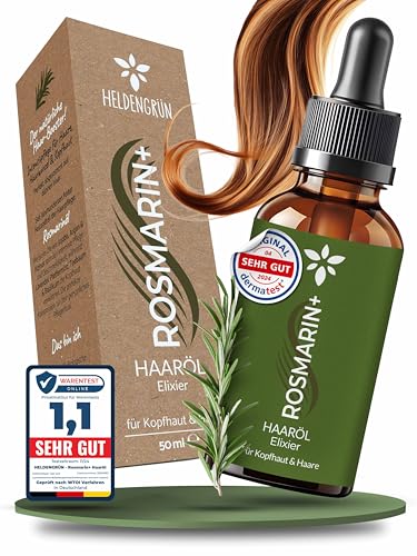 Heldengrün® BIO Rosmarin+ Haaröl [HOCHDOSIERT] Dermatologisch getestet - Natürlicher Haar-Booster mit Jojoba & Rosmarin - Rosmarinöl Haare - Ätherische Ölmischung