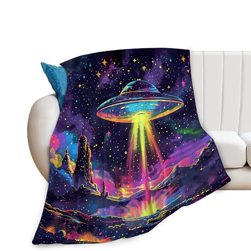 Galaxy-UFO-Decke, Geschenke für Mädchen, Jungen, Teenager, Raumdekoration, Überwurf, Decke, gemütlich, Plüsch, Flanell-Fleece, warm, weich, leicht, flauschig, Winter, bunte Universumsdecke für Damen,