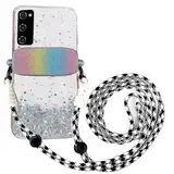 Tivenfezk Nadoli für Samsung Galaxy A51 Glitzer Handykette Hülle,Silikon Bling Durchsichtig Crossbody Tasche zum Umhängen Schutzhülle mit Telefon Clip Halter Band