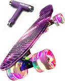 Deleven Skateboard mit LED Rollen, Skate Tool und ABEC 7 Lager - Kinder Erwachsene Anfänger - 56 cm