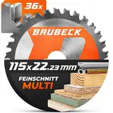 BAUBECK Flex Holzscheibe 115mm, 36Z, 1.9mm - Schnitt in Holz, Alu & Metall Sägeblatt für Winkelschleifer 115, Sägeblatt 115mm für Winkelschleifer, kompatibel mit allen gängigen 115er Winkelschleifern