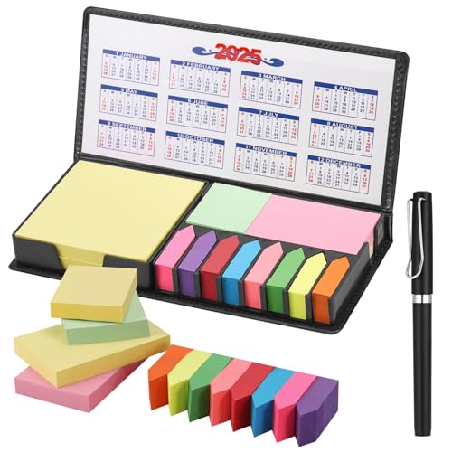 JIANTA 2200 Stück Haftnotizen Set Haftnotizen Klebezettel PU Etui mit Stifte 4 Formate in 1 Set Pagemarker Notizzettel selbstklebend für Büro, Schule, Teamwork, Studium-Solid Fraben