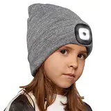 Richaa Geschenke für Kinder Weihnachten Mütze mit LED Licht Kinder Wiederaufladbar LED Strickmütze Wintermütze Grey Beanie Lustige Kleine Geschenke für Mädchen Jungen