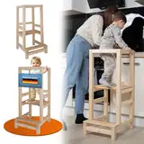 STRAHLKIND® Lernturm ab 1 Jahr [Anti Kipp Schutz] aus Kiefernholz - Montessori Lernturm höhenverstellbar - Learning Tower - Tritthocker für Kinder