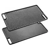 Velaze Grillplatte Gusseisen, Grillpfanne Doppelseitig Verwendbar, Hochwertige Bratplatte aus Gusseisen für Fleisch und kleine Grillstücke, Für Gasgrill, Kohlegrill & Elektrogrill - 45.5 x 26cm