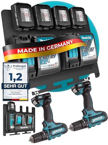 Adlerfokus Wandhalterung für Makita Akkus & Ladegeräte [Made in Germany] Makita Akkuhalter mit Premium Montagematerial - Makita Wandhalterung Ladegerät - Akku Wandhalterung für Ordnung & System