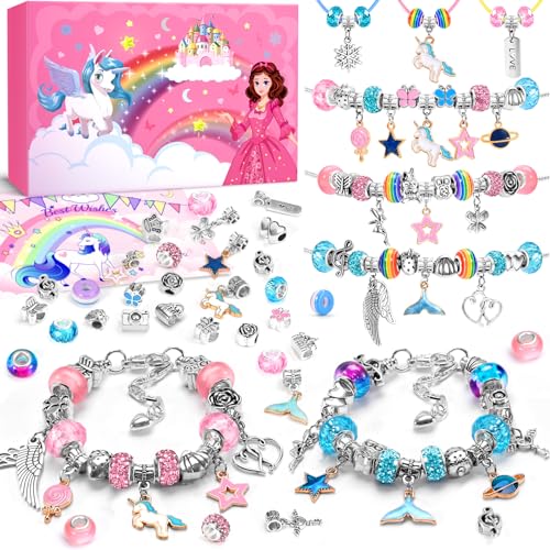 INOMO Einhorn Geschenke für Mädchen, Einschulung Mädchen Geschenk Bastelset Kinder ab 6 Jahre, Armbänder Selber Machen Spielzeug ab 5-12 Jahre Schmuck Basteln Mädchen, Weihnachtsgeschenke für Kinder