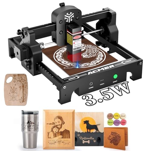 ACMER S1 Laser Graviermaschine für Metall/Glas/Holz, 2.5W/3.5W Laser-Ausgangsleistung, lasergravur maschine, gravur werkzeug, DC24V, Arbeitsbereich 5.1 * 5.1inch (schwarze, S1 3.5W)