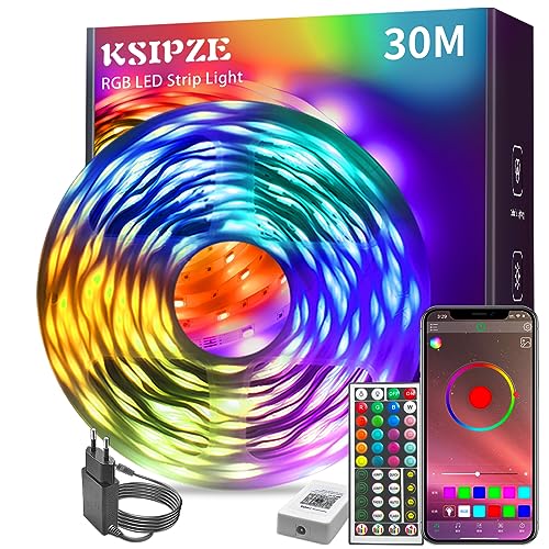 KSIPZE Led Strip 30m RGB LED Streifen mit Fernbedienung Bluetooth Musik Sync Timer-Einstellung Dimmbar Farbwechsel Led Lichterkette Lichtband Leiste Band für Zuhause Partei