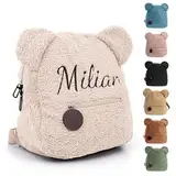 Personalisierte Rucksack Kinder mit Gestickt Name, Mini Kinderrucksack für Mädchen Junge, Kita Rucksäck Kleinkind, Klein Teddy Bär Kindergartenrucksack Schulranzen Tasche für Kindergarten (Beige)