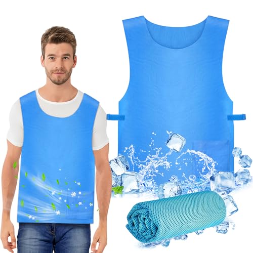 HANGGON Eisweste, Kühlweste Herren Sommer, Sommer Kühlung und Hitzevermeidung Eiskalte Weste Eiskalte Kleidung Sommerhilfe Sommerhitzevermeidung Outdoor-Arbeitskleidung+Cold Feeling Handtuch