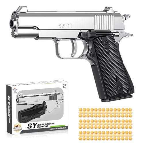 HUGMIE 84 Schuss Spielzeug Pistole for Kinder,Soft-Bullet-Pistole,Spielzeug Waffen,Metall Pistolenmodell,Toy Gun ab 3 Jahren Kindergeschenke(Schwarz/Silber)