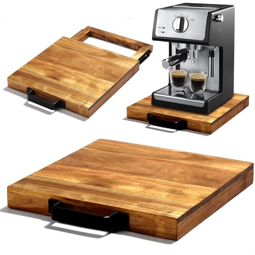 EVERBBKING Schiebe-Tablett aus natürlichem Akazienholz für Kaffeemaschine, Küchengeräte, Schieber, Geräteschieber, Rollständer, Luftfritteuse, Rolltablett